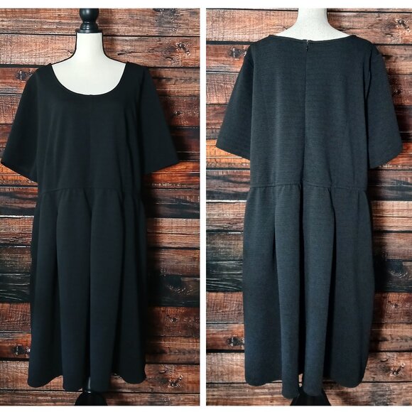 Lane Bryant Midi Dress Plus Size 26 28 Black Textured Pleated Stretch Pockets - Picture 2 of 10